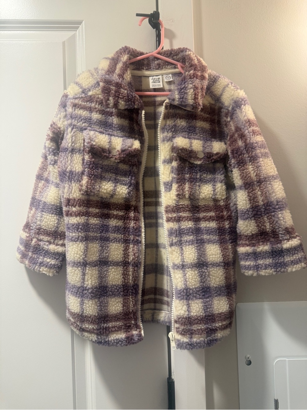 Deux par Deux Girls Plaid Fleece Jacket Size 5